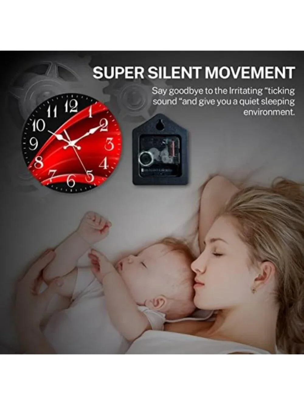 Geometric Abstract Silent Non-Ticking Round Wall Clock 12